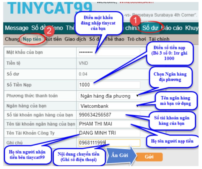 nạp tiền tinycat99